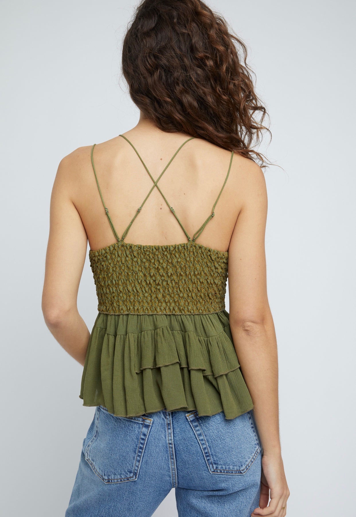 Free People Adella Cami in Olive Sparrow – Flower Moon Boutique