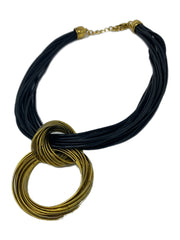 Black Leather and Brass Necklace