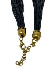 Black Leather and Brass Necklace