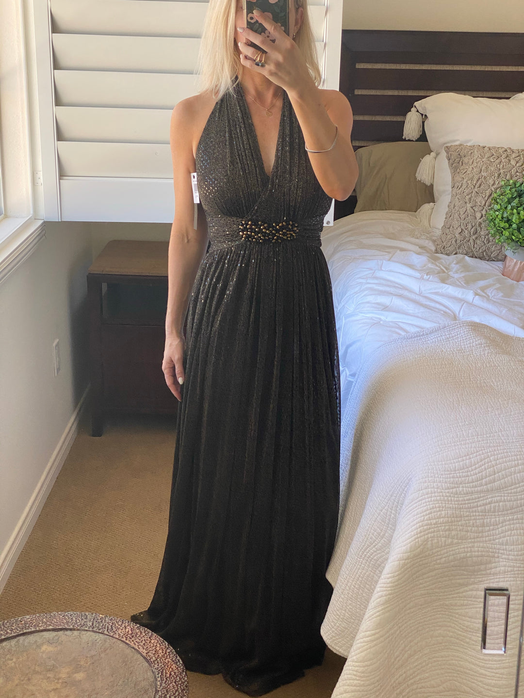 David Meister Metallic Halter Dress Size 2 – Flower Moon Boutique