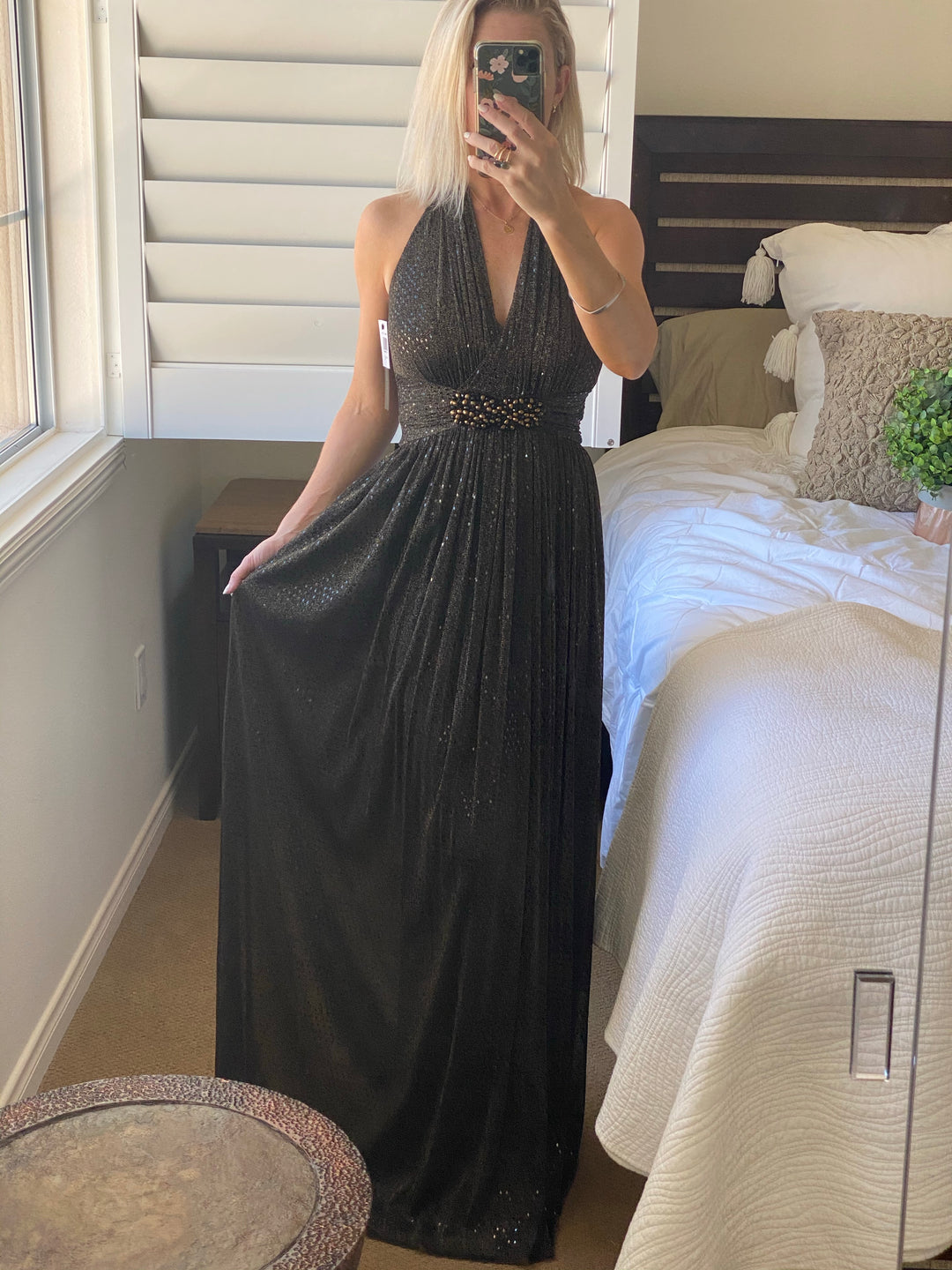 halter top dress near me Backless Long Halter Prom Dress with Boned Waist Marigold / Medium main image 0